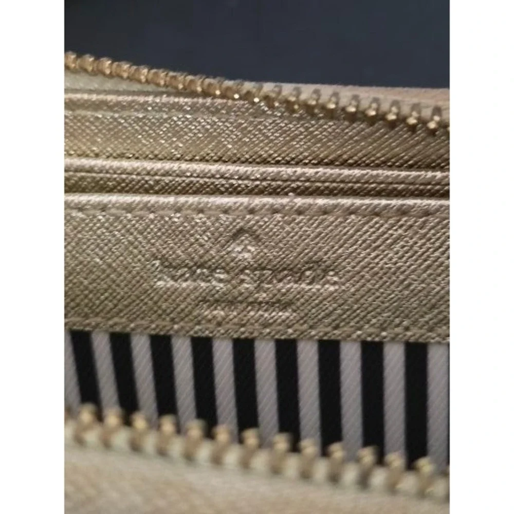 Kate Spade New York Gold Metallic Saffiano Leather Zip Around Continental Wallet